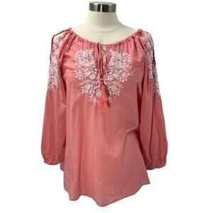 GIANNI BINI Pink Embroidered Long Sleeve Top SZ MD